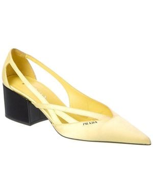 Prada Logo Satin Pointy-Toe Pump - Yellow