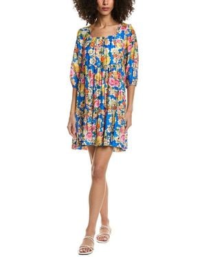Johnny Was Tiered Silk-Blend Mini Dress - Blue