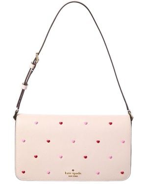 Kate Spade Staci Heart Studs Medium Slim Leather Flap Shoulder Bag - Pink