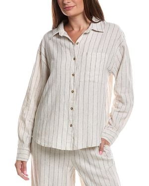Z Supply Alfie Striped Button-Up Linen-Blend Blouse - Grey