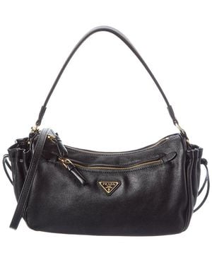 Prada Logo Leather Shoulder Bag - Grey