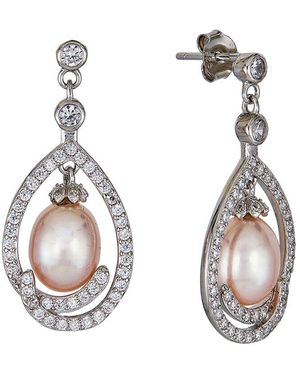 Belpearl Silver 7-8mm Pearl Cz Dangle Earrings - White
