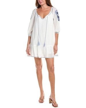 Max Studio Puff Sleeve Embroidered Mini Dress - White