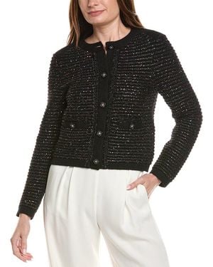 MILLY Sequin Textured Wool-Blend Cardigan - Black
