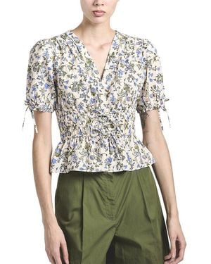 Derek Lam 10 Crosby Rhea Puff Sleeve V-Neck Top - Green