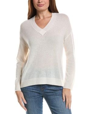 Hannah Rose Basic V-Neck 100% Cashmere Jumper - White