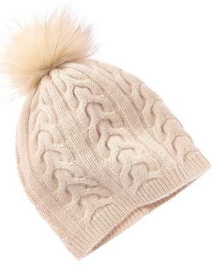 Amicale Cashmere Trellis Cable Knit Cashmere Hat - Natural