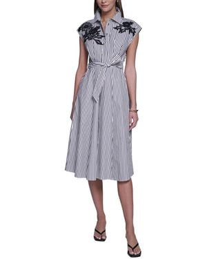 Halston Midi Stripped Shirt Dress - Purple
