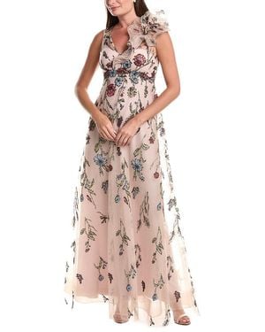 Teri Jon Embroidered Tulle Self Flower Gown - Pink