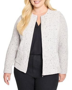NIC+ZOE Plus Zip Front Mix Knit Jacket - White