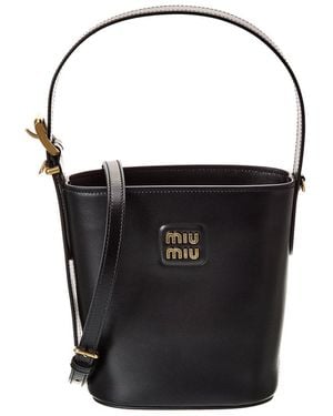 Miu Miu Logo Leather Bucket Bag - Black