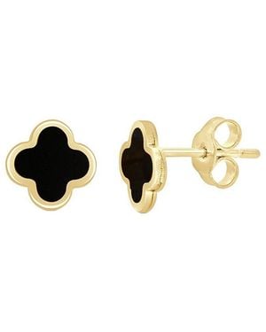 Italian Gold 14K Onyx Clover Studs - Metallic