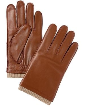 Bruno Magli Cashmere-Lined Leather Gloves - Brown