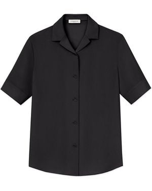 Lafayette 148 New York Notch Collar Slim Silk Shirt - Black