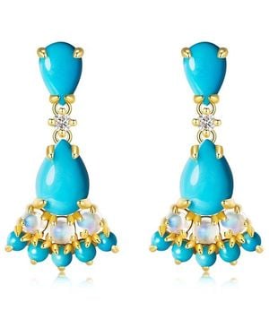 Nina Zhou Jewelry 14K 3.14 Ct. Tw. Diamond & Moonstone Drop Earrings - Blue