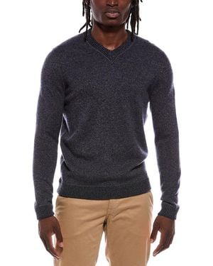 Autumn Cashmere Reversible Coverstitch 100% Cashmere V-Neck Jumper - Blue