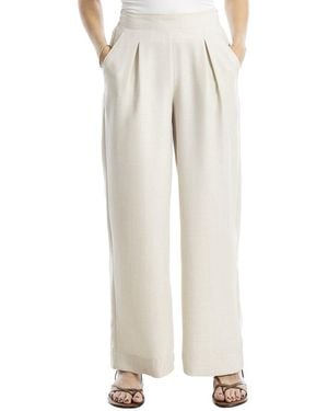 Max Studio Texture Woven Pleated Wide Leg Pant - Natural