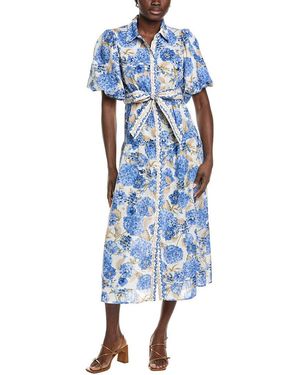 Maison Tara Short Sleeve Midi Dress - Blue