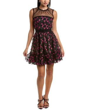 Zac Posen Floral Embellished Tulle Lace-yoke Mini Dress - Red