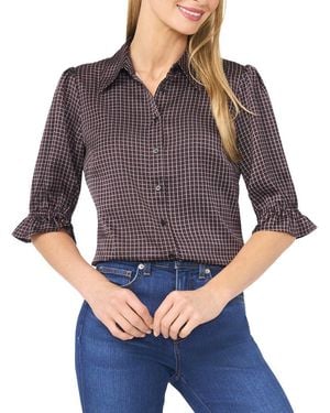 Cece Balloon Smocked Cuff Button Down - Purple