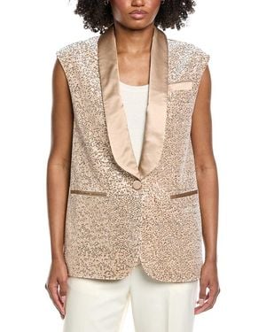 Peserico Velvet Sequin Silk-Blend Waistcoat - Natural