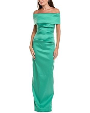 Teri Jon Mikado Off-Shoulder Column Gown - Green