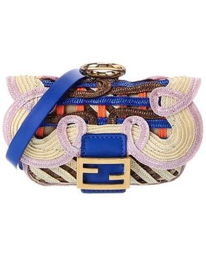 Fendi Baguette Embroidered Leather Bag Charm - Blue