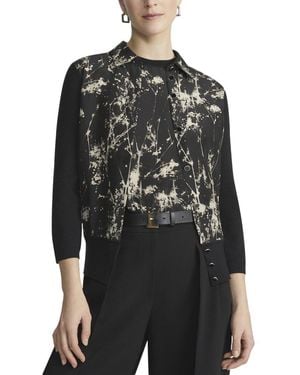 Lafayette 148 New York Collared Button Front Silk-Blend Cardigan - Black