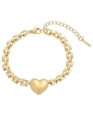 Adornia Tarnish Resistant 18K Plated Heart Grid Chain Bracelet - Metallic
