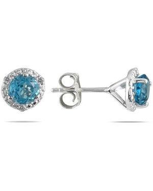 Diamond Select Cuts 14K 1.16 Ct. Tw. Diamond & Topaz Earrings - Blue