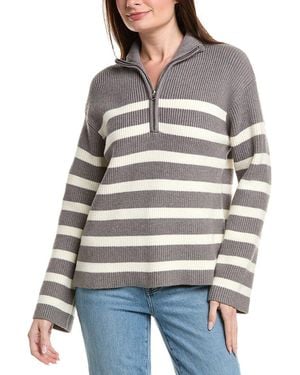 English Factory Striped 1/2-Zip Jumper - Grey