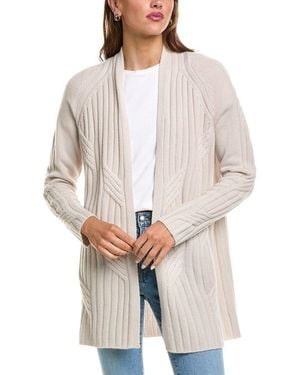 Forte Luxe Cable 100% Cashmere Cardigan - White