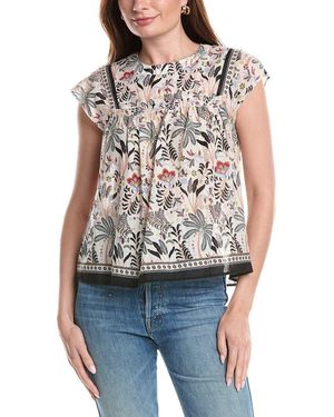 Tahari T Tahari Smocked Trim Woven Blouse - Blue