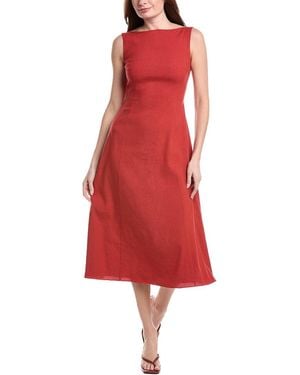 Theory Sleeveless Boatneck Linen-Blend Dress - Red