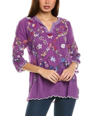 Johnny Was Embroidered Rayon Daisy Blouse - Purple