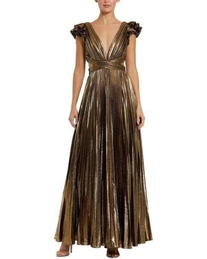Mac Duggal Ruffle Sleeve Cutout Pleated Gown - Brown