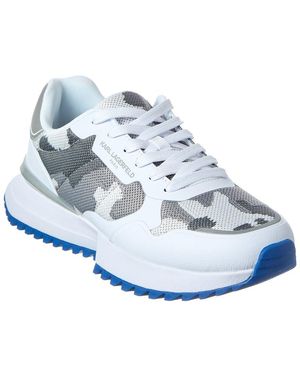 KARL LAGERFELD Calixte Leather & Canvas Trainer - Blue