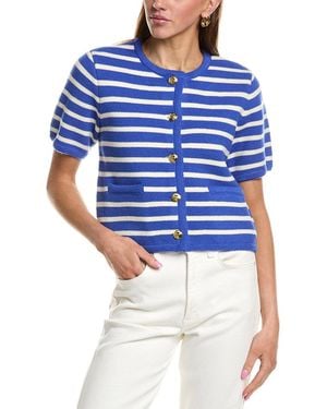 English Factory Knit Striped Wool-Blend Cardigan - Blue