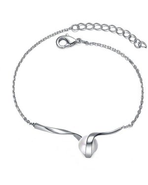 Genevive Jewelry Silver 7mm Pearl Delicate Cable Bracelet - Metallic