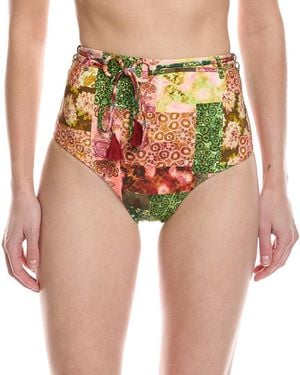 Monte and Lou Hoop Belt Retro High-Waist Bikini Bottom - Red