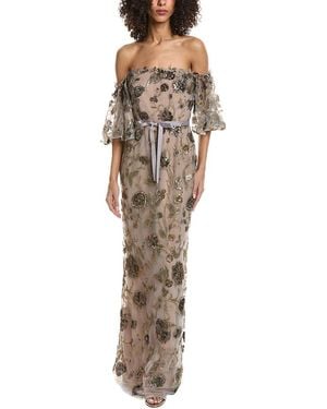 Marchesa Embellished Gown - Gray
