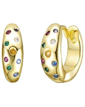 Rachel Glauber 14K Plated Cz Hoop Earrings - Metallic