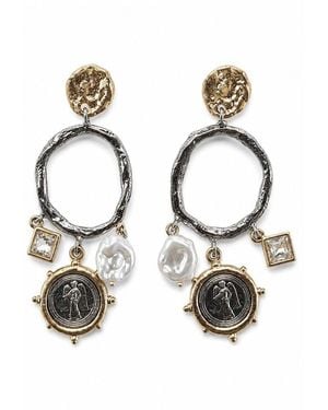 Saachi Two-Tone Coin Charm Earrings - White