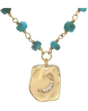 Rachel Reinhardt Jewelry 14k Over Silver Turquoise Cz Moon Pendant Necklace - Metallic