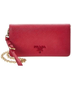 Prada Monochrome Logo Mini Leather Crossbody - Red