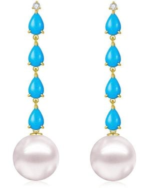 Nina Zhou Jewelry 14K 3.25 Ct. Tw. Diamond & & 12-13Mm Pearl Drop Earrings - Blue