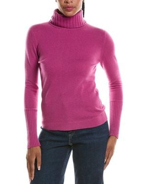 Forte Chunky Trim Turtleneck 100% Cashmere Jumper - Purple