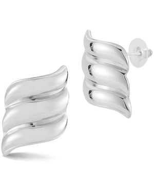 Glaze Jewelry Plated Stainless Steel Wave Statement Stud Earrings - White