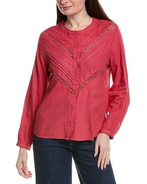Tommy Bahama Palm Shores Lace Trim Linen-Blend Blouse - Red