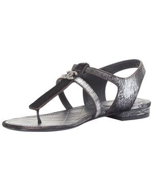 CHANEL Leather Metallic-Trim T-Strap Sandal (Authentic Pre-Loved) - Multicolour